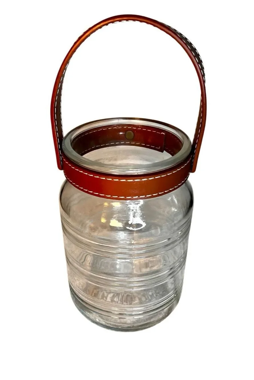 Large Tealight Glass Jar Lantern w/ Leather Handle